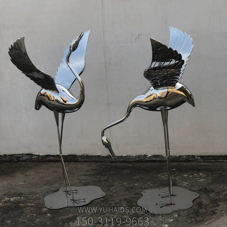 动物景观不锈钢镜面抽象火烈鸟雕塑