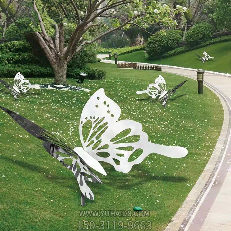 不锈钢镜面镂空创意公园草坪蝴蝶摆件雕塑