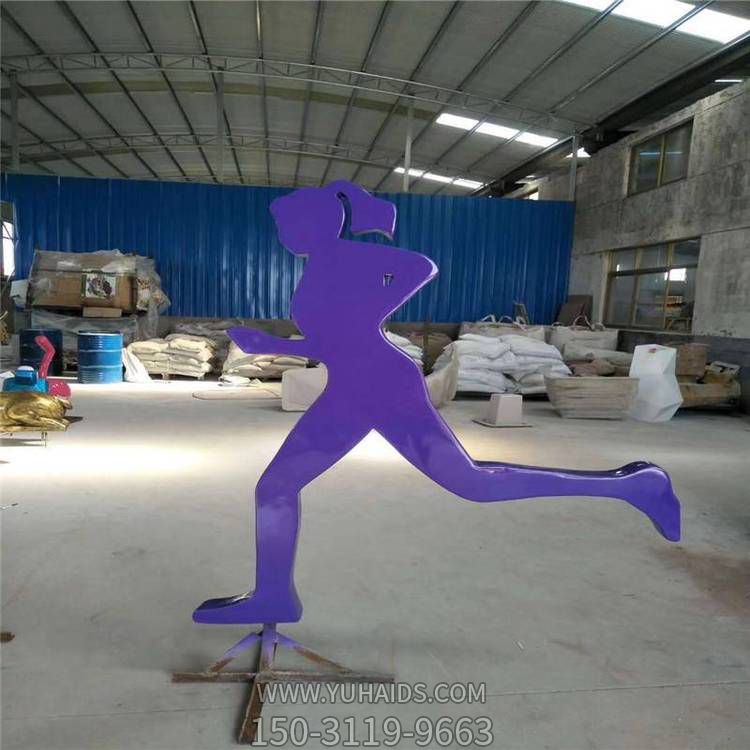 不锈钢喷漆剪影跑步运动人物公园草地摆放运动标识雕塑