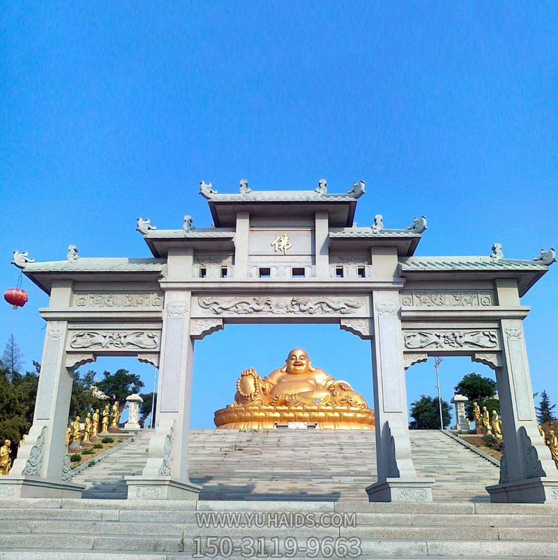 佛教寺庙景观摆放新中式三门石雕牌坊雕塑
