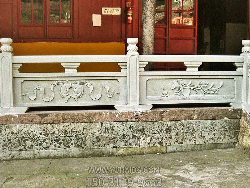 寺庙台阶花岗岩雕刻莲花防护栏雕塑