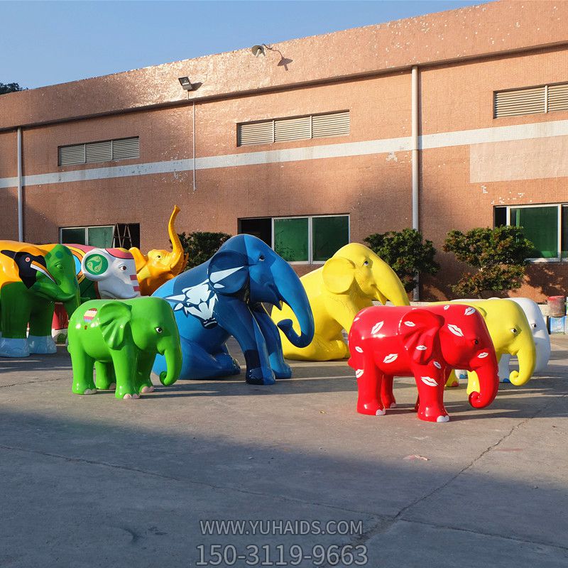 游乐场动物园大型动物景观玻璃钢彩绘大象雕塑