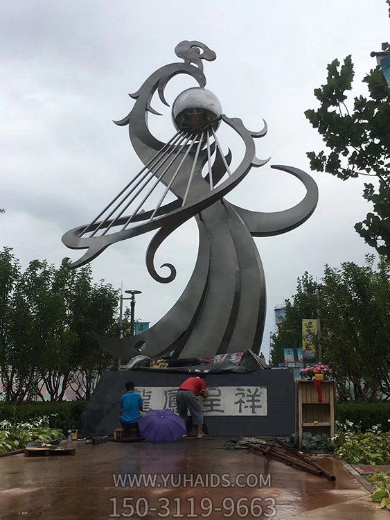 广场大型不锈钢抽象艺术凤凰雕塑
