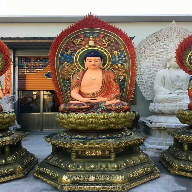 寺庙供奉玻璃钢彩绘三圣雕塑