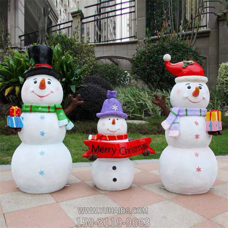 商铺装饰玻璃钢卡通圣诞雪人组合小品雕塑