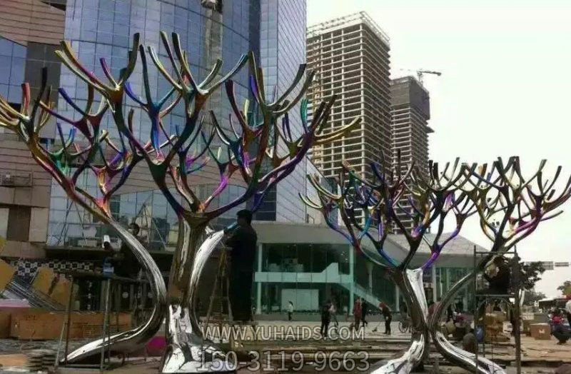 园林城市烤漆不锈钢抽象树雕塑