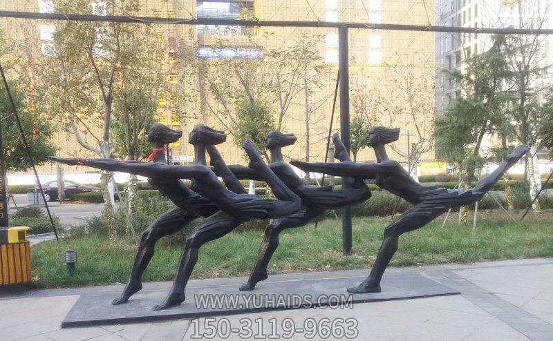 公园练习艺术体操的人物小品玻璃钢仿铜雕塑