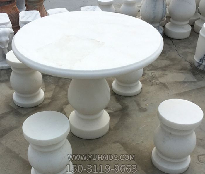 汉白玉圆形桌凳公园休息区摆放石雕雕塑