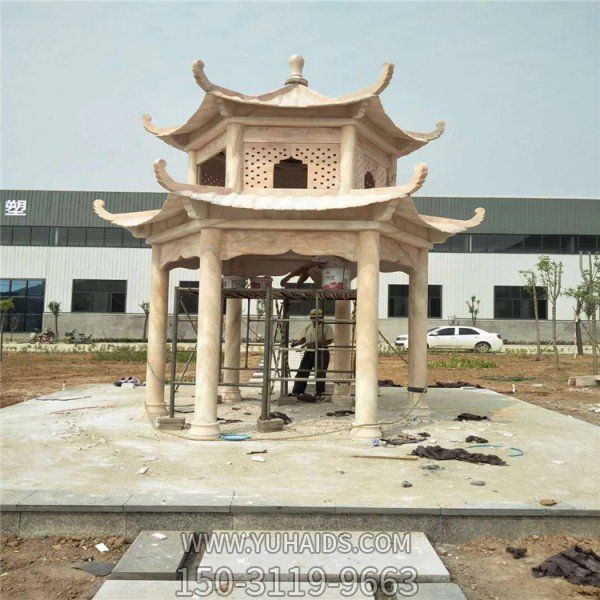 公园广场景观晚霞红石凉亭长廊雕塑
