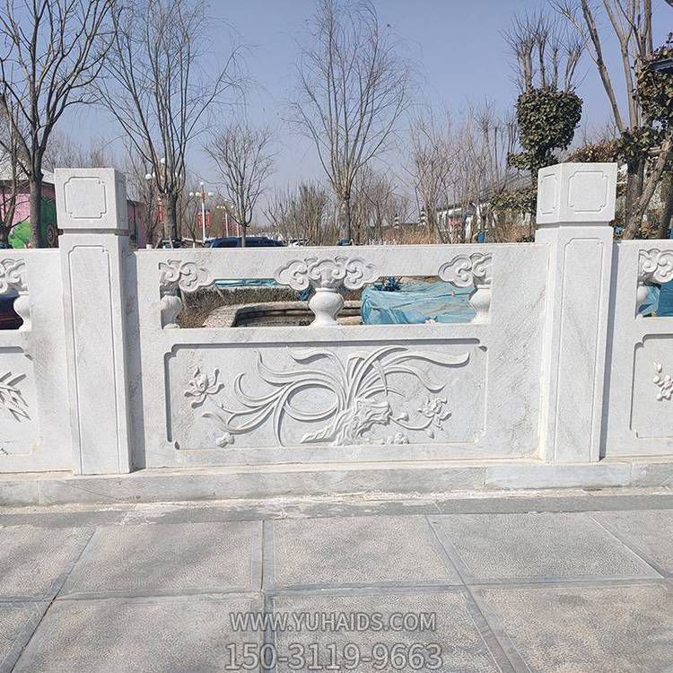 汉白玉雕刻兰花街道装饰古建筑石雕防护栏板雕塑