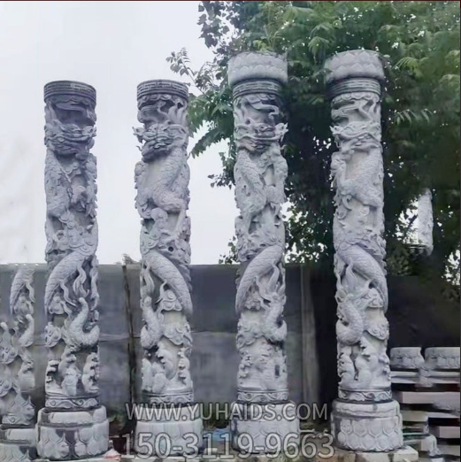 青石高浮雕龙柱雕塑