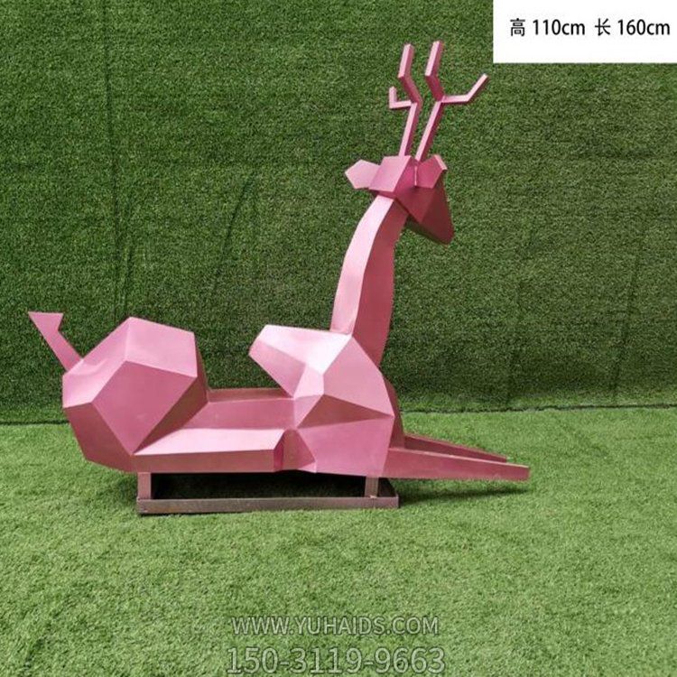 公园草坪不锈钢几何抽象动物鹿雕塑