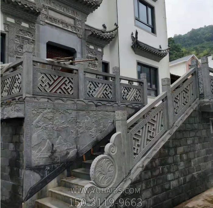 中式园林楼梯台阶青石扶手栏杆雕塑