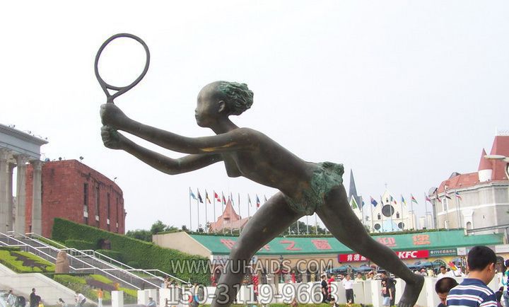公园少女打羽毛球铜雕雕塑