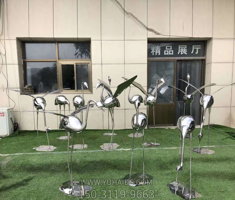 公园不锈钢镜面抽象鹤雕塑