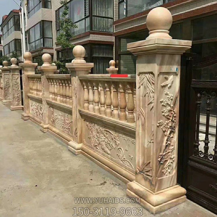 别墅装饰晚霞红浮雕防护围墙栏板雕塑
