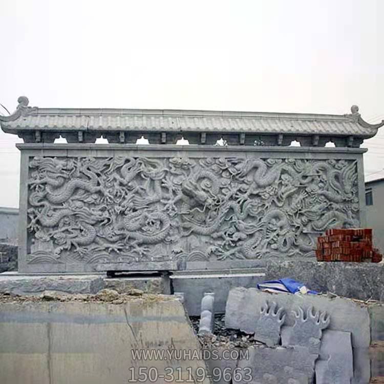 天然青石浮雕九龙壁画 景点园林景观墙照壁雕塑