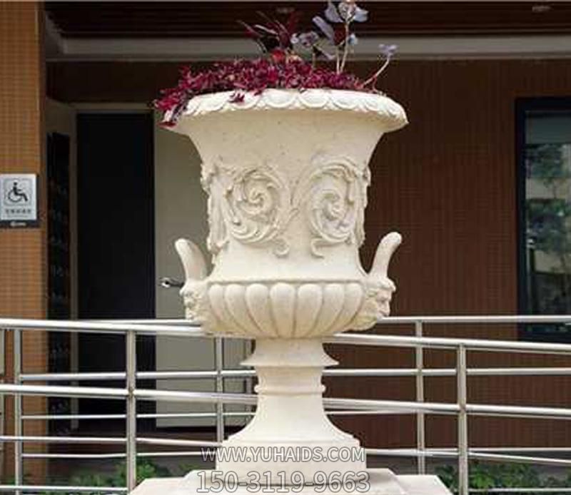 户外景观汉白玉石雕欧式花盆雕塑