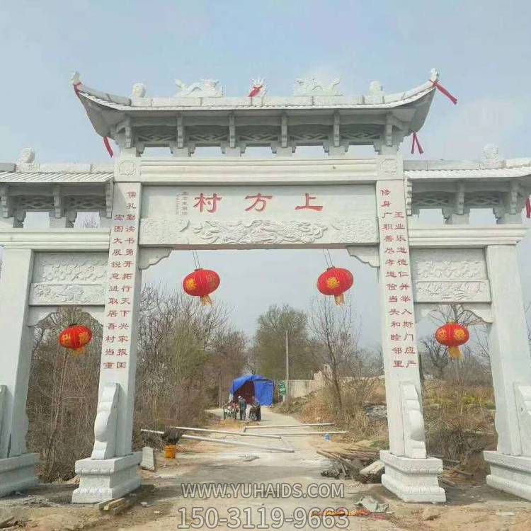 仿古青石寺庙门楼牌坊雕塑