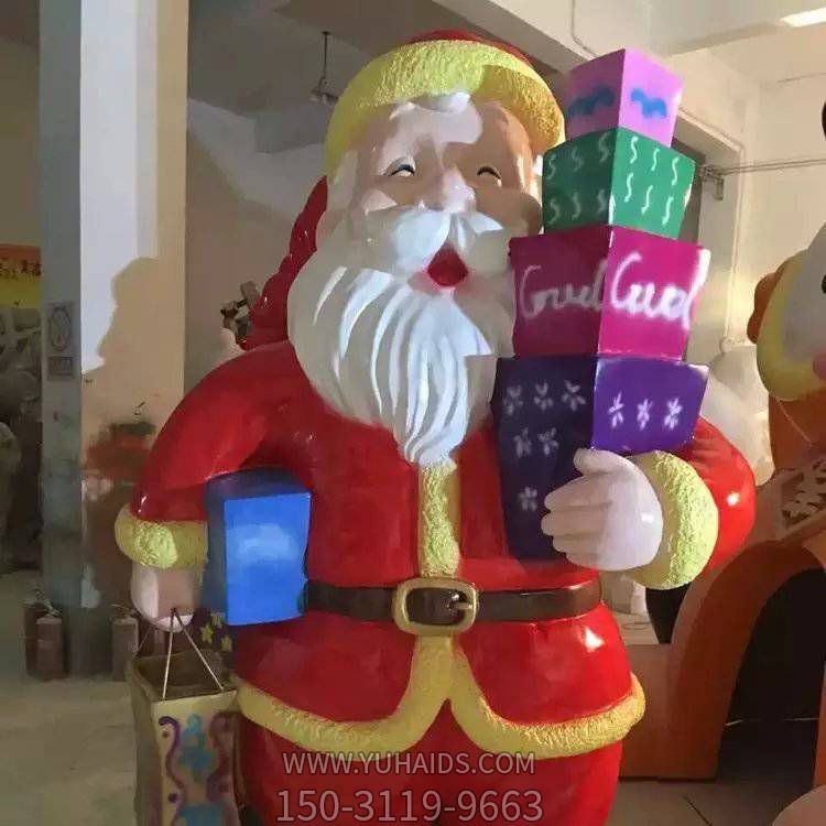 玻璃钢彩绘商场美陈装饰圣诞老人雕塑