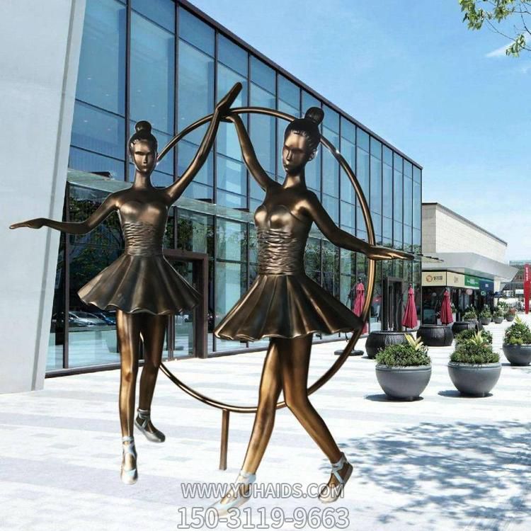 玻璃钢人物 跳舞雕塑小品仿古铜女孩跳芭蕾舞场景雕像摆件