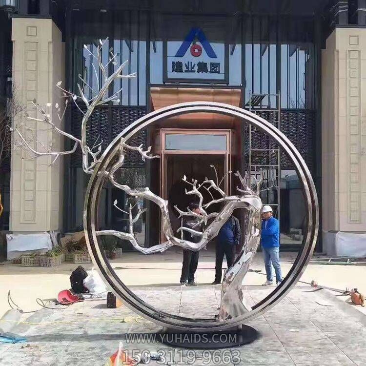 公司集团不锈钢创意树枝圆环雕塑