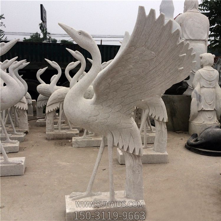 汉白玉石雕大型户外景观鹤雕塑