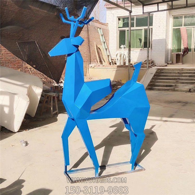 不锈钢镜面抽象动物景观梅花鹿雕塑