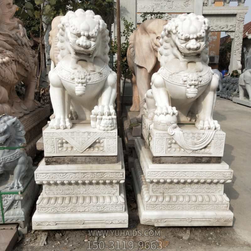 祠堂汉白玉石雕大型仿真动物狮子雕塑