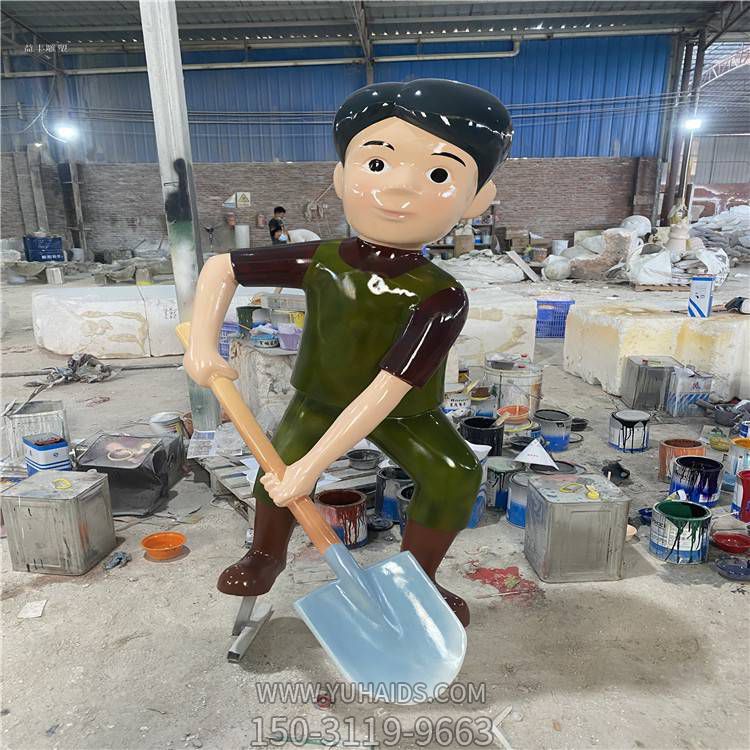 玻璃钢公园劳动男孩卡通人物雕塑造型