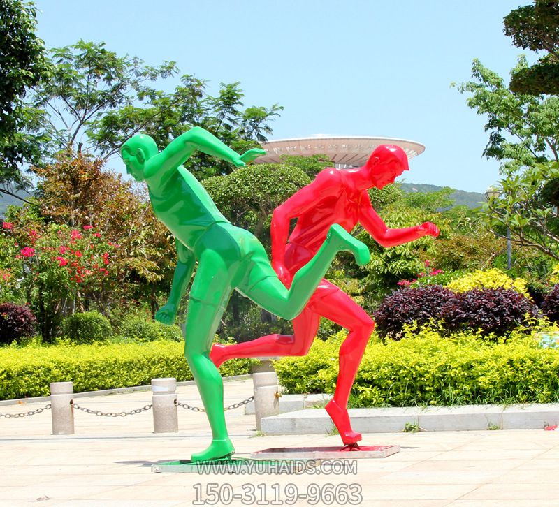 体育广场跑步打篮球户外抽象人物玻璃钢雕塑