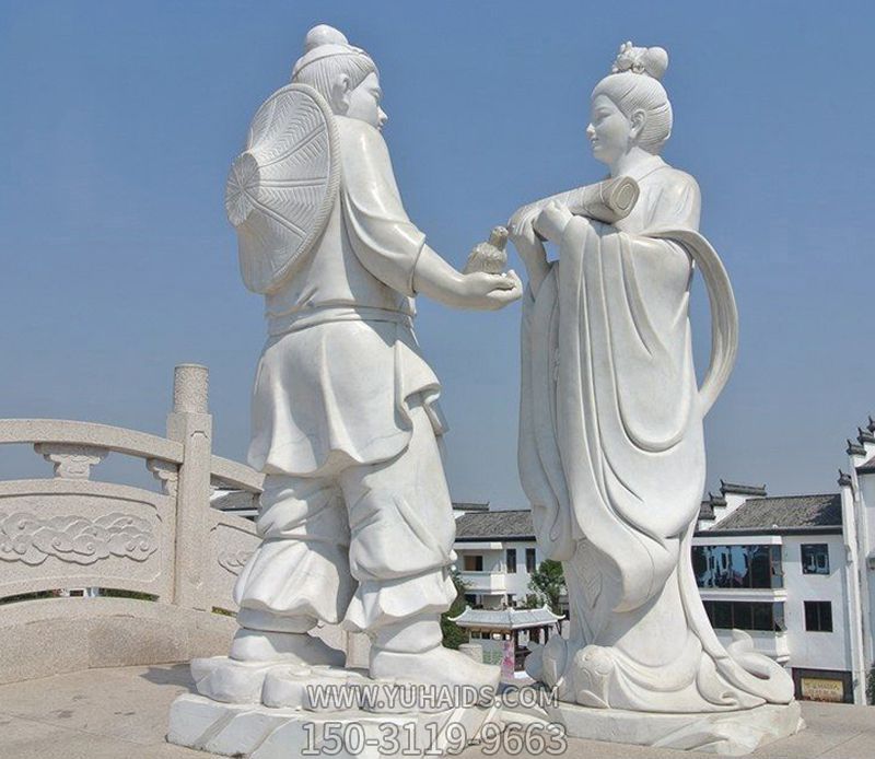 花园广场摆放汉白玉古代人物牛郎织女石雕雕塑