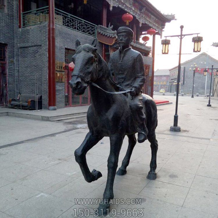 景区景点玻璃钢仿铜骑马的人物景观雕塑
