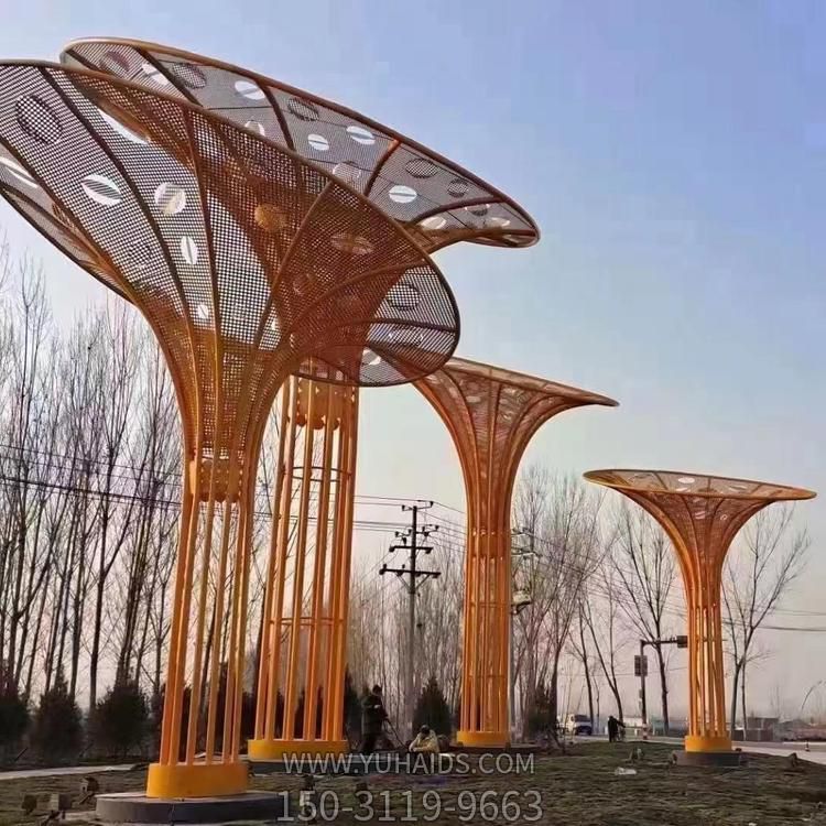 抽象户外大型不锈钢镂空网格创意树雕塑
