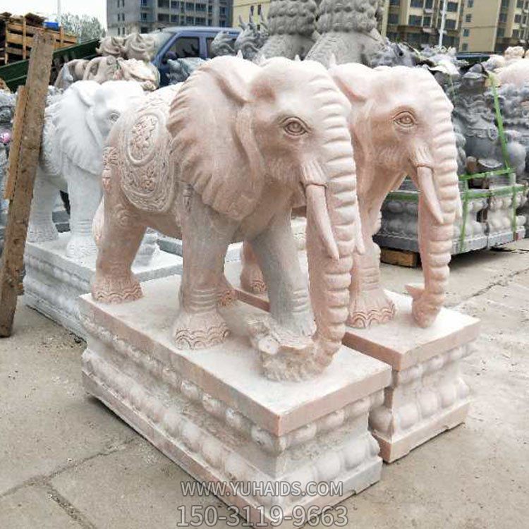 砂石石雕庭院酒店门口大型镇宅招财大象雕塑