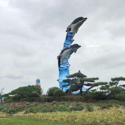 城市广场摆放玻璃钢海豚标识景观雕塑