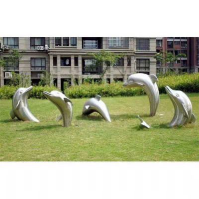 小区园林摆放大型不锈钢海豚动物模型雕塑