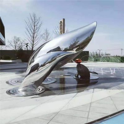 酒店水池喷泉装饰不锈钢镜面鲸鱼