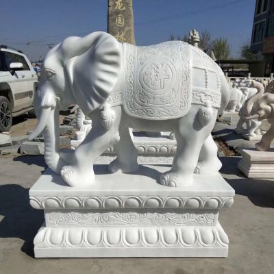 庭院大象景观一只行走的汉白玉石雕大象雕塑
