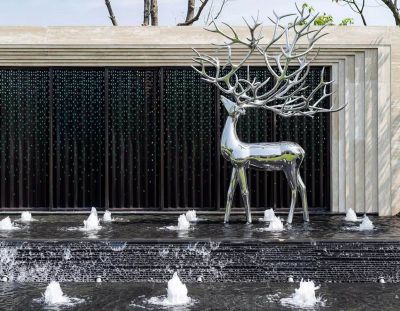公园景区不锈钢创意喷泉梅花鹿雕塑