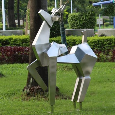 不锈钢几何切面鹿动物园林草坪景观摆件雕塑