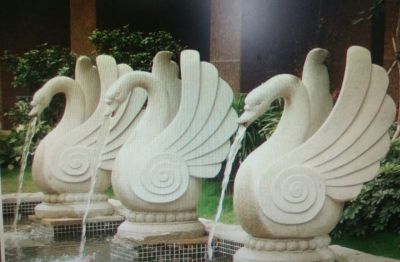 酒店汉白玉创意切割喷水天鹅雕塑