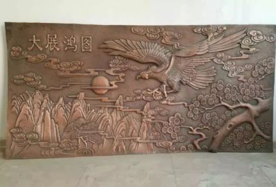 酒店大堂装饰黄铜铸造浮雕大展鸿图壁画