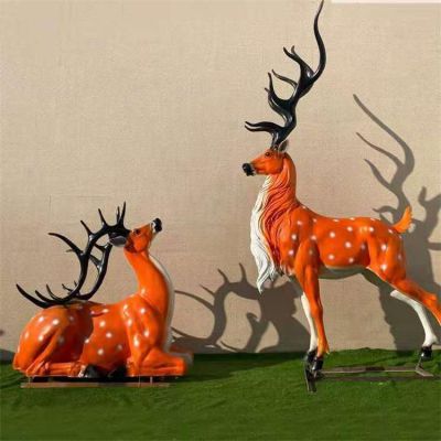 玻璃钢彩绘梅花鹿动物雕塑  游乐园草坪卡通摆件