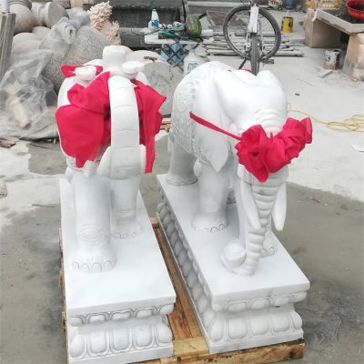 企业摆放招财纳福汉白玉雕刻小象门墩雕塑