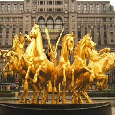 酒店广场金色阿波罗战车景观铜雕塑