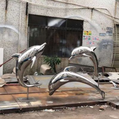 户外公园不锈钢镜面海豚雕塑