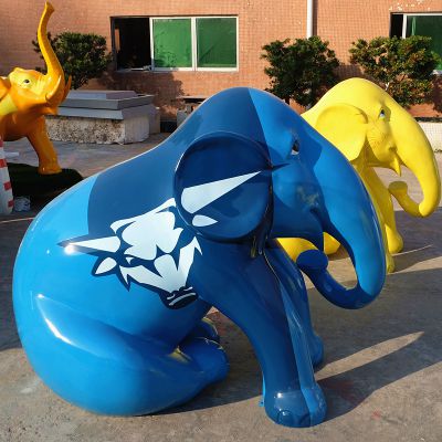 动物大型玻璃钢彩绘蓝色大象雕塑