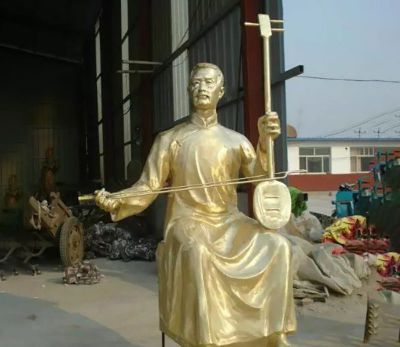 广场人物景观铜雕拉二胡雕塑