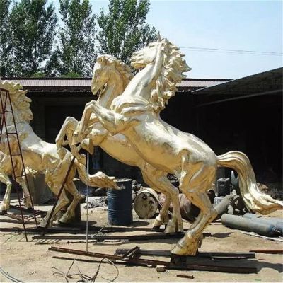 小区广场摆放大型玻璃钢仿铜奔跑马动物雕塑